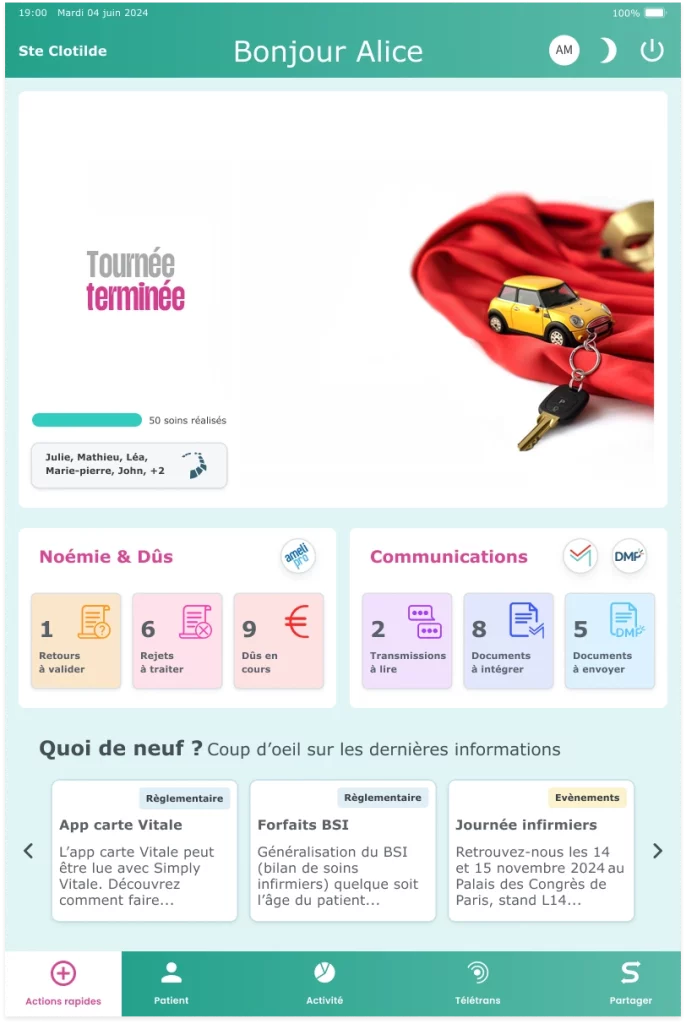 Simply Vitale : le co-pilote de votre journée, interface du logiciel