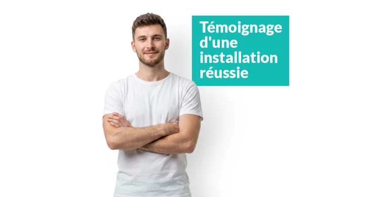 Visuel d'un jeune kiné avec le texte : Témoignage d'une installation réussie