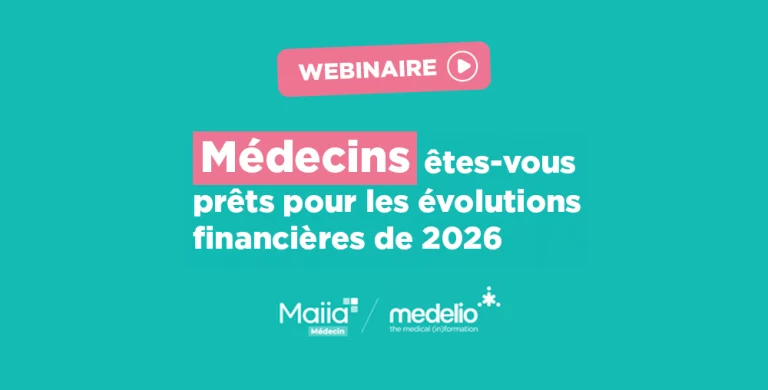 Visuel d'une femme médecin tenant un ordinateur portable et la mention Webinaire ainsi que le titre